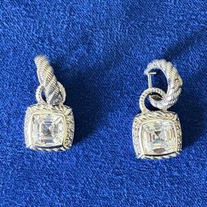 Judith Ripka Sterling Silver CZ Pierced Earrings with Charm❣️